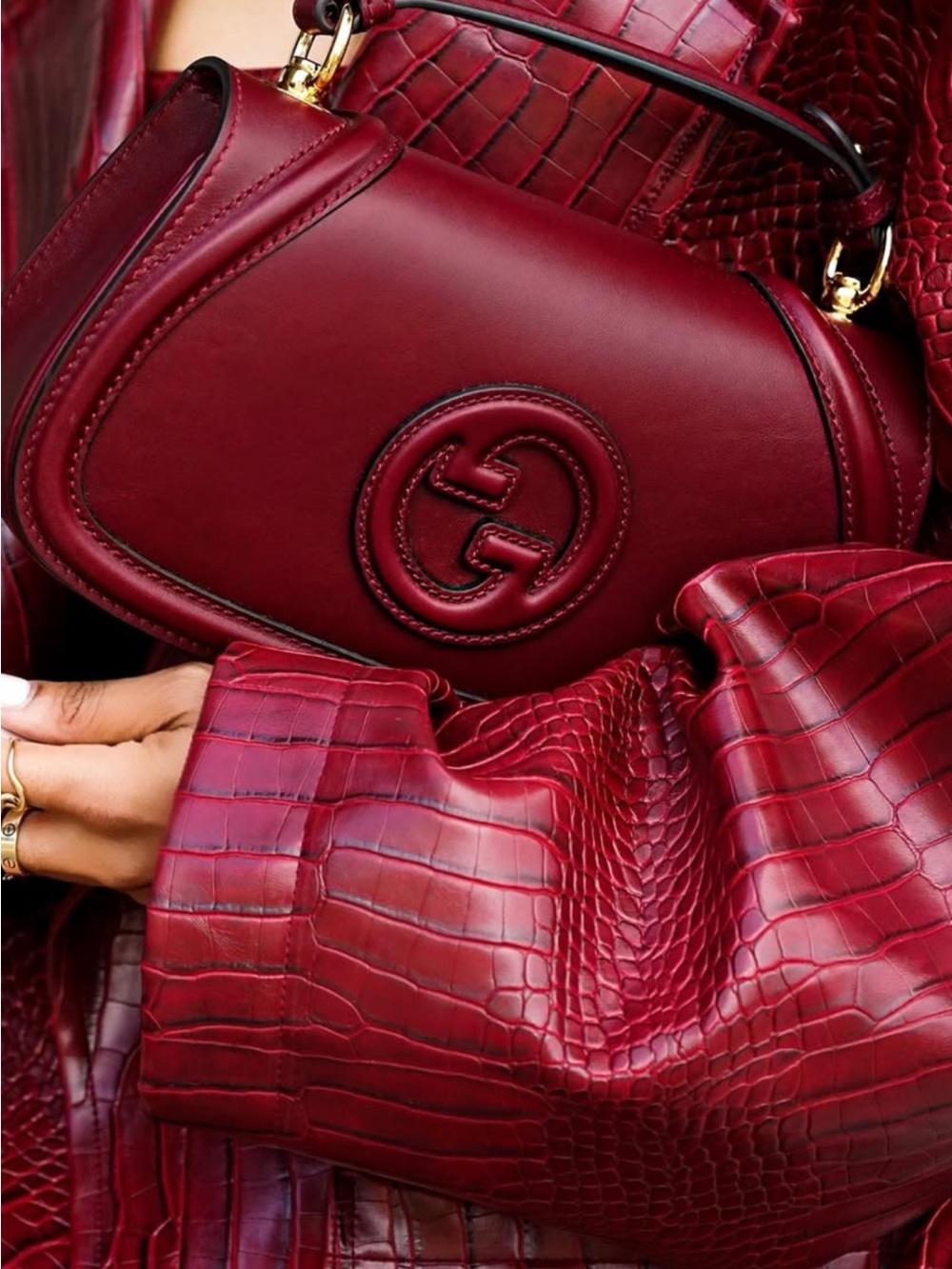 Gucci Burgundy Leather Shoulder Bag with Interlocking G